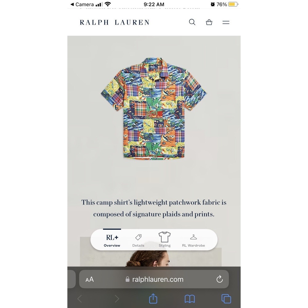 Polo Ralph Lauren Shirt MensMedium Camp Patchwork Classic Fit Loop Collar Resort - Picture 8 of 16